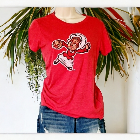 Red retro graphic print baseball tee women's size medium - Picture 2 of 7